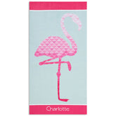 Lofaris Personalized Name Red Abstract Flamingo Beach Towel